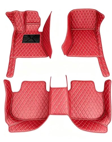 Custom Making Car Floor Mats Waterproof Anti-Slip Faux Leather Protection Floor. Auto Foot Pad Set Automobile Interior Carpet Accessories for SUV and Trucks (Red) - color: Red