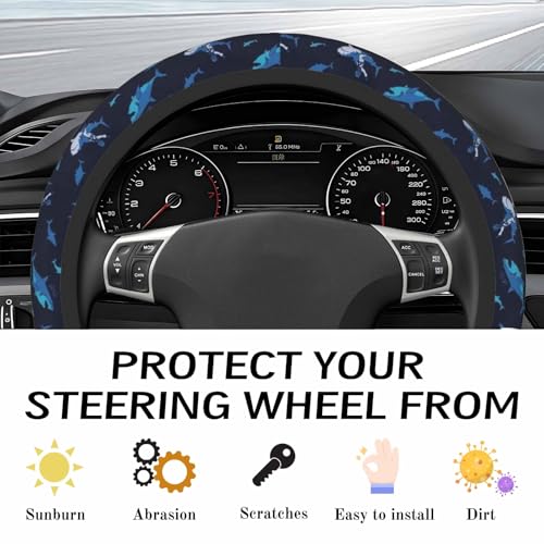 Steering Wheel Cover Accessories Neoprene Cover, Breathable Non-Slip Easy to Install Suitable for Women Men, 14.5-15.5 Inch for Car SUV Van Truck Universal - Blue Shark - color: Blue Shark