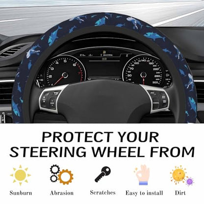 Steering Wheel Cover Accessories Neoprene Cover, Breathable Non-Slip Easy to Install Suitable for Women Men, 14.5-15.5 Inch for Car SUV Van Truck Universal - Blue Shark - color: Blue Shark