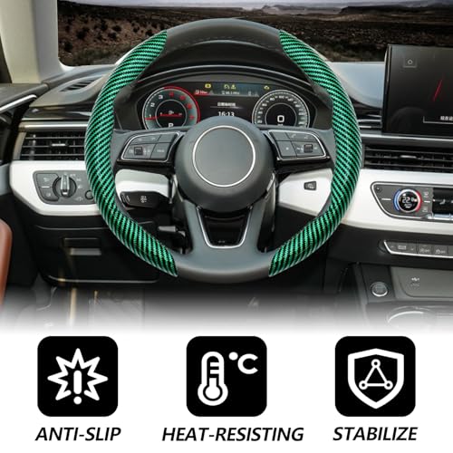2pcs Universal Fit Carbon Fiber Steering Wheel Cover, Anti-Skid Steering Wheel Cover/Segmented Steering Wheel Protector/Car Interior Accessories (Bright Green) - color: Bright Green