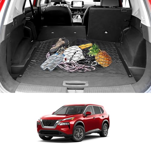 Trunk Mesh Cargo Net for Nissan Rogue 2026 2025 2024 2023 2022 2021, Floor Style Rear Trunk Cargo Net Fit Rogue Accessories, Heavy Duty Nylon Mesh Storage Netting Organizer with Hooks - size: Nissan Rogue