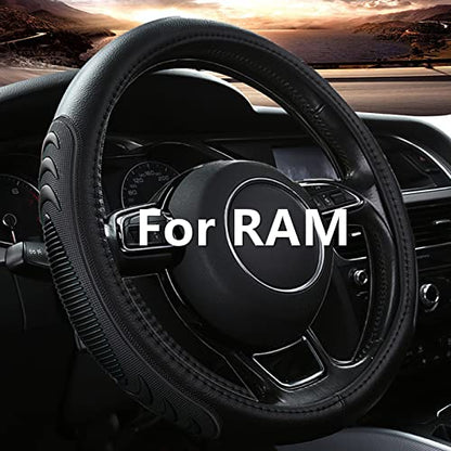 Leather Steering Wheel Cover for Dodge Ram 1500 2500 3500, 15.5-16 Inches Car Steering Wheel Cover with Anti-Slip Massage Particle (Black) - color: Black