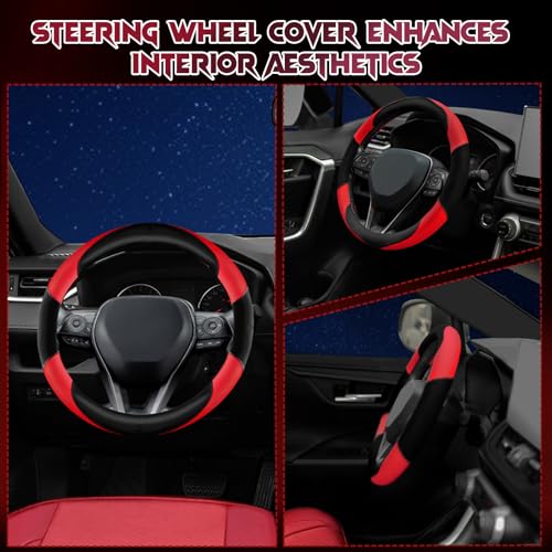 Soft Leather Steering Wheel Cover with Breathable Design and Anti-Slip Grip, Specially Designed for 14.5-15.2 inch Circular Steering Wheels