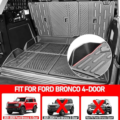 Seat Back Cover and Cargo Liner Protector Compatible for 4-Door Ford Bronco,All-Weather Cargo Mat for Bronco Accessories 2021 2022 2023 2024 2025(Trunk Mat+Backrest Mats+Lower Trunk Mat)