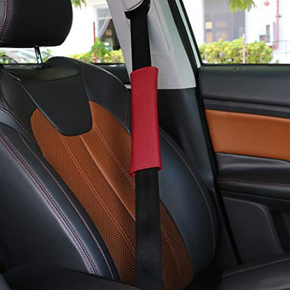 X AUTOHAUX 4pcs Universal Red Car Safety Seat Belt Pads Cover with Soft Polyester Fiber Auto Seatbelt Shoulder Pad for More Comfortable Driving - color: Red