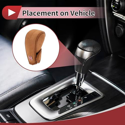 1 Pc Gear Shift Knob Cover Decoration Stick Shifting Handle Protector 12x4.5cm/4.72"x1.77" Brown Faux Leather
