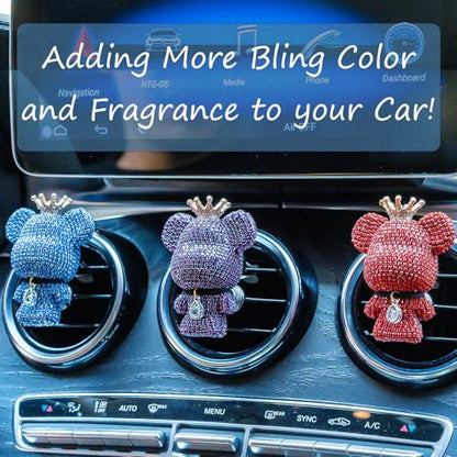 Cute Car Accessories, Bling Crystal Bear Car Air Freshener With Vent Clip,Rhinestone Aesthetic Car Decor Interior Decoration (BLACK)