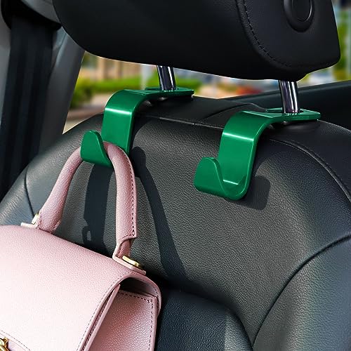 Soleebee 4 Pack Car Headrest Hooks - Universal Auto Hooks, Back Seat Hangers, Storage Organizer (Green) - color: Green