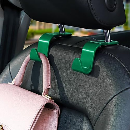 Soleebee 4 Pack Car Headrest Hooks - Universal Auto Hooks, Back Seat Hangers, Storage Organizer (Green) - color: Green