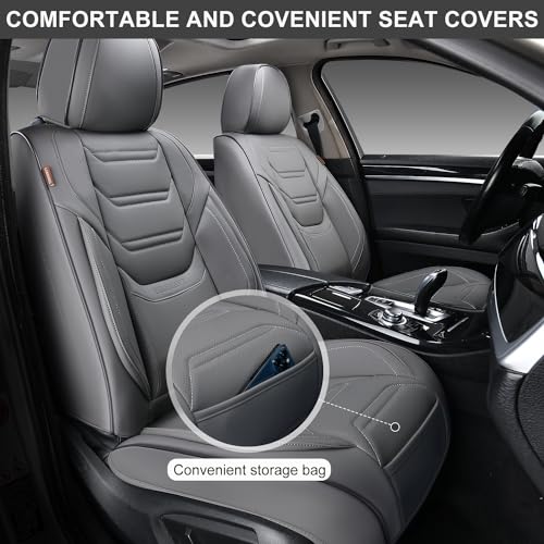 TIEHESYT Car Seat Covers Full Set, Breathable Leather Automotive Front and Rear Seat Covers, Car Seat Protectors Full Set, Compatible with Most Vehicles, SUV (Graceful Gray, Front Pair) - color: Graceful Gray, size: Front Pair Headrestless