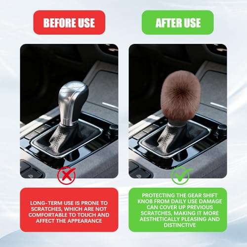 2PCS Plush Car Gear Shift Knob Cover & Handbrake Cover, Shift Knob Protector, Soft Fluffy Gear Handbrake Protective Sleeves, Shifter Lever Brake Handle Warm Plush Set for Cars (Coffee) - color: Coffee