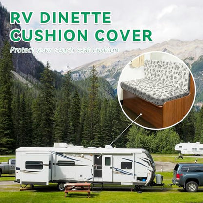 molasofa RV Dinette Cushion Covers, RV Booth Seat Cover Stretchable Camper Cushion Couch Covers Washable Slipcovers for Camper Car Bench (1 Backrest Cover & 1 Bench Cover, Beige Flower) - color: Beige Flower, size: 1 Bench Cover & 1 Backrest Cover
