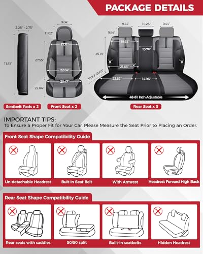 FREESOO Universal Full Seat Covers, Waterproof Faux Leather Automotive Seat Covers with Carbon Fiber Texture Seat Belt Pads, Anti-Slip Airbag Compatible Car Seat Covers for Cars SUVs Trucks - color: Black Gray, size: Full Set - 5 Seats