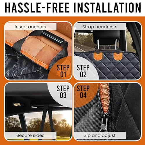 Dog Car Seat Cover for Back Seat - 600D Waterproof Pet Seat Cover | Black Car Seat Covers for Dogs | Anti-Slip Back Seat Extender for Dogs with Side Flap | Durable Dog Hammock for Car, SUVs & Trucks