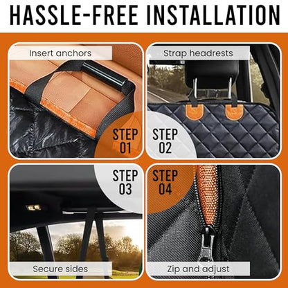 Dog Car Seat Cover for Back Seat - 600D Waterproof Pet Seat Cover | Black Car Seat Covers for Dogs | Anti-Slip Back Seat Extender for Dogs with Side Flap | Durable Dog Hammock for Car, SUVs & Trucks