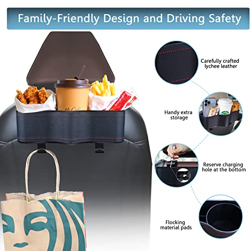 Backseat Car Organizer, Multifunctional Back Seat Car Organizer with Cup Holder and 2 Seat Back Hooks for Snacks, Canned Drinks and Cell Phones - color: #2 PU Leather
