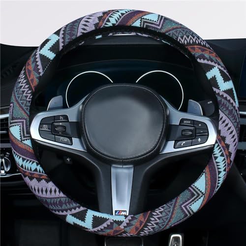 Ethnic Style Coarse Flax Cloth Automotive Steering Wheel Cover Anti Slip and Sweat Absorption Auto Car Wrap Cover (M, 14.5''-15'') - color: M, size: 14.5 - 15 inches