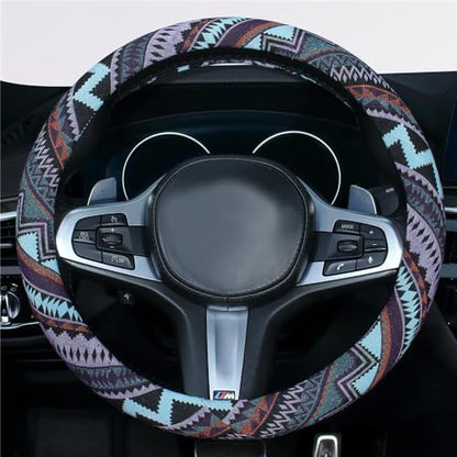Ethnic Style Coarse Flax Cloth Automotive Steering Wheel Cover Anti Slip and Sweat Absorption Auto Car Wrap Cover (M, 14.5''-15'') - color: M, size: 14.5 - 15 inches