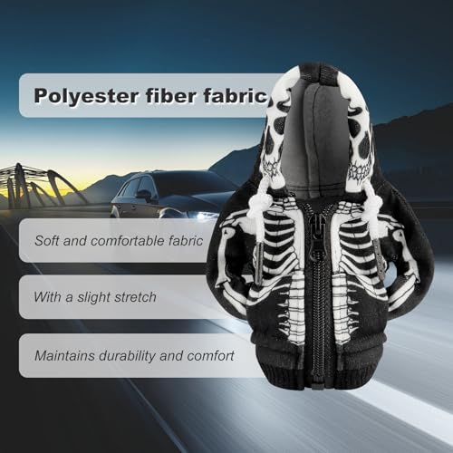 OFBAND Car Gear Shift Cover for Skull Motif,Cool Car Gear Shift Knob Cover with Mini Zip Protects Shifts Knob Car Decor,Funny Gears Shifts Hoodie Car Accessories (Skeleton) - color: Skeleton