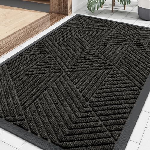 Smiry Front Door Mat Outside Entrance, Heavy Duty Sturdy Natural Rubber Doormat, Trap Dirt and Moisture, Easy Clean Low Profile Welcome Floor Mats for Indoor Outdoor Entry, 35X23 Inch, Charcoal - color: Charcoal, size: 35" X 23"