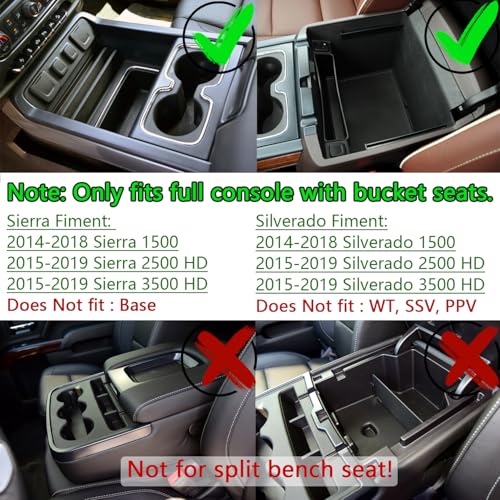 EDBETOS 2PCS Center Console Organizer Compatible with 2014-2018 Chevy Silverado/GMC Sierra 1500 Accessories 2015-2019 Silverado/Sierra 2500HD/3500HD Armrest Box Insert Tray, Full Console w/Bucket Seat
