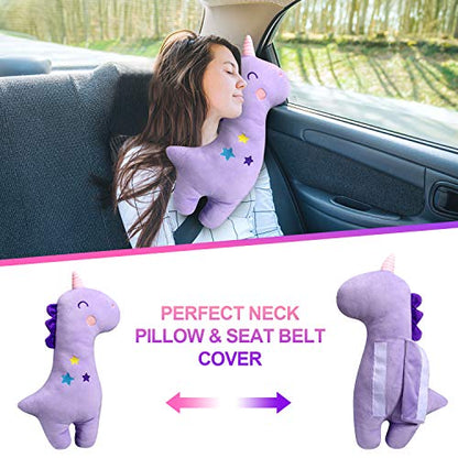 Farochy Unicorn Seat Belt Pillow Kids Unicorn Seat Belt Cover, Car Pillow for Kids, Vehicle Shoulder Pads, Seatbelt Strap Pillows Children, Animal Travel Pillow (Purple)