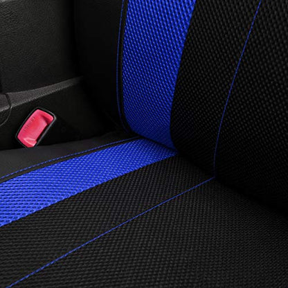 Flying Banner car seat Covers Full Set Faux Leather Air Mesh Breathable Man Lady Airbag Compatible Rear Bench Split 40/60 50/50 60/40 Truck Pick Up (Full Set - Low Back, Black Blue) - color: Black Blue