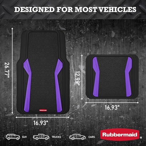 Rubbermaid Car Floor Mats Full Set,Premium Heavy Duty All-Weather Car Mats– Rugged Rubber with Brushed Aluminum Inserts, Universal Trim-to-Fit, Anti-Slip Backing for Cars, SUVs, Trucks & Vans - Purple - color: Purple