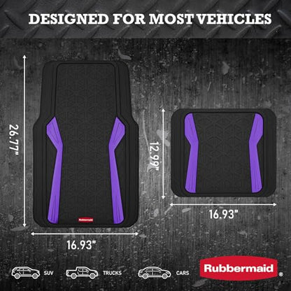 Rubbermaid Car Floor Mats Full Set,Premium Heavy Duty All-Weather Car Mats– Rugged Rubber with Brushed Aluminum Inserts, Universal Trim-to-Fit, Anti-Slip Backing for Cars, SUVs, Trucks & Vans - Purple - color: Purple