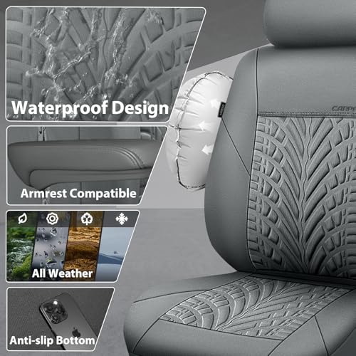 CAR PASS Neoprene Waterproof Seat Covers Full Sets, Wetsuit Car Seat Covers 5 Seats Universal Fit for Vans, Truck, SUV, 3D Tyre Embossed Seat Covers Anti Slip with Armrests, Aibag Compatible(All Gray) - color: Pure Gray Neoprene, size: Full sets
