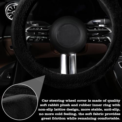 Furry Warm Steering Wheel Cover, Universal 14.5-15 Inch Winter Plush Warm Steering Wheel Cover, Soft Fluffy, Anti-Slip Design, Soft Texture (Black) - color: Black Plush