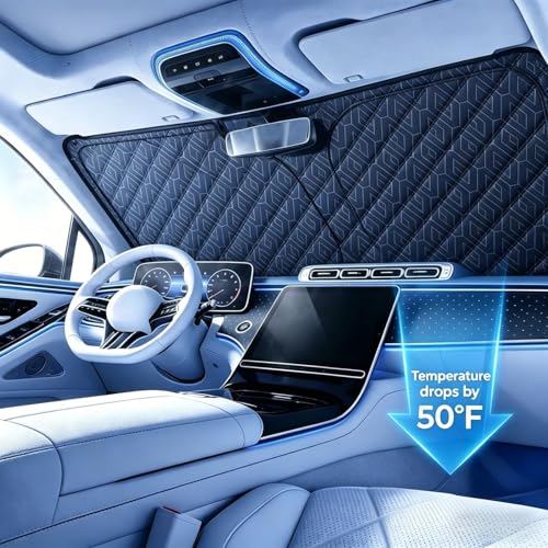 Foldable Windshield Sunshade for 2016-2026 Tesla Model 3 / Model Y | 5-Layer Laser Reflective Sun Shade | UV Protection Heat Shield Front Window Cover | Keeps Interior Cool & Protects Dashboard - size: For Tesla Model 3/Y