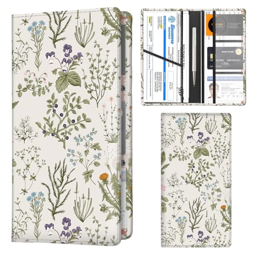 Car Registration and Insurance Holder with Magnetic Shut, Cute Vehicle Glove Box Car Organizer, Premium Interior Car Accessories for Women Men Boho Green Leaf - color: Boho Green Leaf