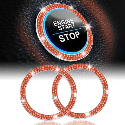 LivTee 2 PCS Crystal Double Rhinestone Car Engine Start Stop Decoration Ring, Bling Car Interior Accessories for Women, Push to Start Button Cover Sticker, Automotive Decals, Reddish Orange - color: Double Redddish Orange