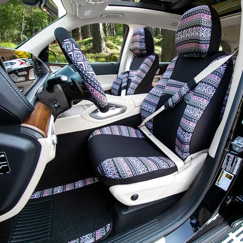 FH Group Full Set Southwestern Print Cloth Car Seat Covers Combo Set with Carpet Floor Mats, Universal Fit, Washable Seat Cover for SUV, Sedan, Lavander - color: Lavander