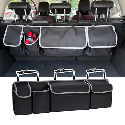 Trunk Organizer - Car Organizer, Foldable Trunk organizer for SUV/MPV/Truck, Collapsible Car Storage Bag with 4 Pockets, Black, 40.16"×11.02"
