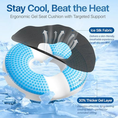 Donut Pillow Seat Cushion - Memory Foam Cooling Gel Lifting Cushion for Office & Home Chair, – Doctor Recommended Office Chair Cushion, Car Seat Cushion – Cushions for Back (Black)