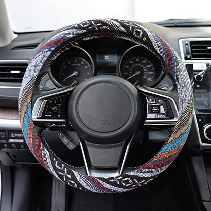 Carbella Woven Boho Bohemian Hippie Saddle Blanket Style Steering Wheel Cover for Women - Fits Most Standard Wheel Sizes 14.5 - 15 inch Woven Style - Aztec / Incan - color: Woven Aztec / Incan