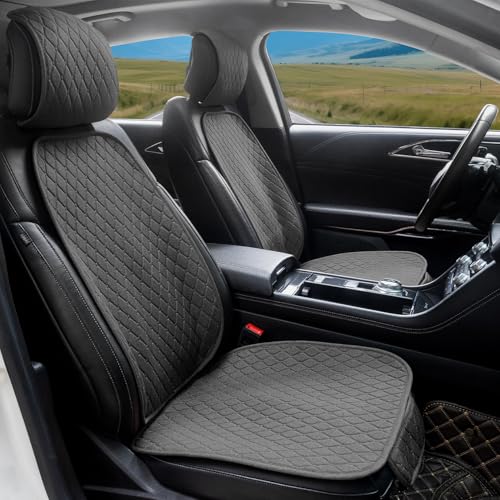 2 Pack Linen Front Car Seat Covers for Cars, Breathable Linen Car Seat Protector Fit Four Seasons, Non-Slip Car Seat Pad for Most Vehicles (2Pack Dark Grey)