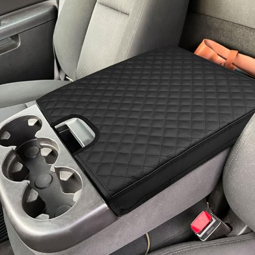 Zxiaochun Center Console Cover Compatible with 2007 2008 2009 2010 2011 2012 2013 Chevy Silverado/Tahoe/Suburban & GMC Sierra/Yukon, Jump Seat Console Armrest Lid Leather Protective Cover, Black - color: Black, size: For 2007-2013 Silverado Sierra Jump Se