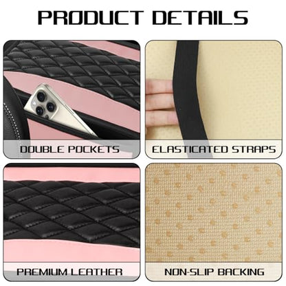 wuyaoyao Car Center Console Cover, 12.2"×7.5" Waterproof Leather Auto Armrest Cover Protector with Side Pockets, Stylish Comfortable Vehicle Arm Rest Box Cushion Pad, Car Accessories (Pink) - color: Pink