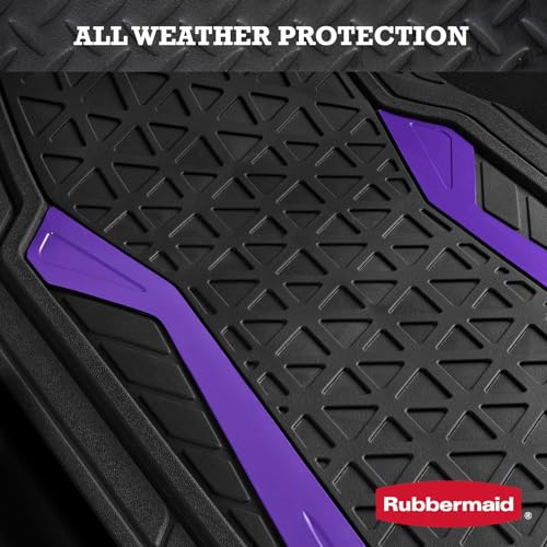 Rubbermaid Car Floor Mats Full Set,Premium Heavy Duty All-Weather Car Mats– Rugged Rubber with Brushed Aluminum Inserts, Universal Trim-to-Fit, Anti-Slip Backing for Cars, SUVs, Trucks & Vans - Purple - color: Purple