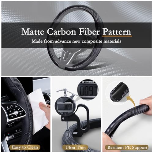 Aimato Car Steering Wheel Cover Carbon Fiber, Ultra-Thin Car Steering Wheel Cover,Comfortable & Breathable Microfiber,Universal Fit for Most Cars, Matte Black - color: Matte Black