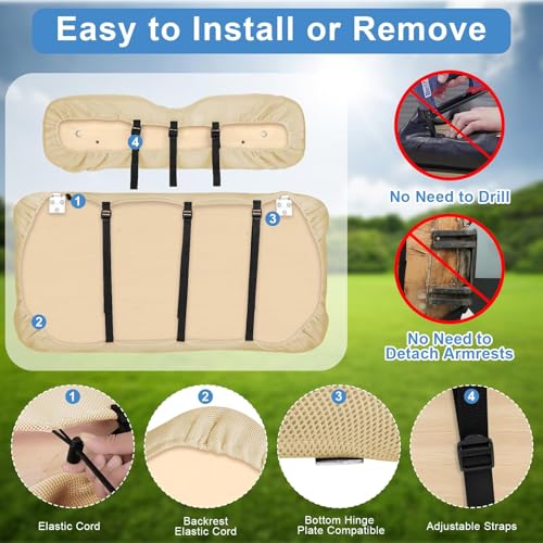 Universal Golf Cart Seat Covers Set for EZGO TXT/ RXV, Club Car DS/ Precedent, Yamaha G29/ Drive 2 Front Seats, Durable Breathable Bench Seat Covers Washable Polyester Mesh Cloth Without Logo, Beige - color: Beige