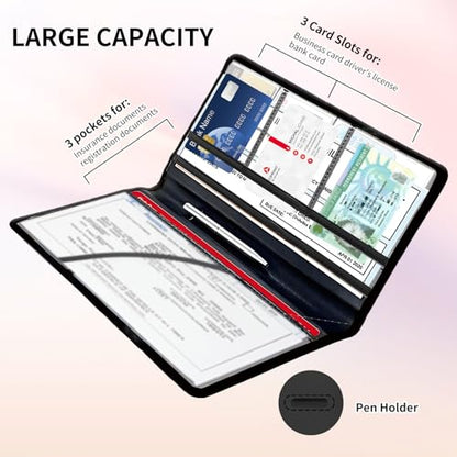 Premium Car Registration and Insurance Card Holder, Cute PU Leather Car Document Holder, Vehicle Glove Box Car Organizer with Magnetic Closure for Driver License, Cards Black Cats - color: Black Cats
