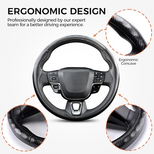 3 Piece Leather Steering Wheel Cover, 14.5 Inch 3 Pc Auto Car Steering Wheel Cover Universal Fit for Cars, SUVs (Black) - color: A-Black