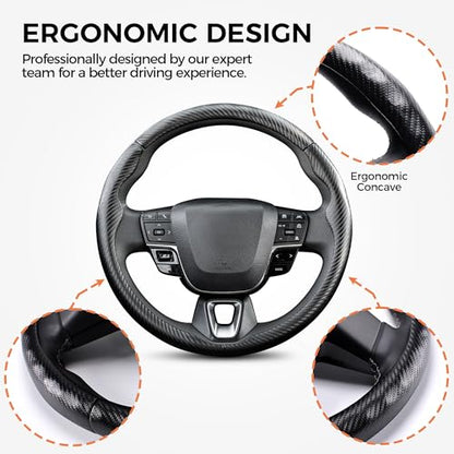 3 Piece Leather Steering Wheel Cover, 14.5 Inch 3 Pc Auto Car Steering Wheel Cover Universal Fit for Cars, SUVs (Black) - color: A-Black