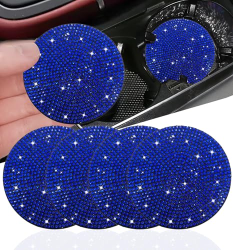 NBTEPEM 4pcs Bling Car Cup Holder Coaster, 2.75 inch Anti-Slip Shockproof Universal Fashion Car Coasters Insert Bling Crystal Rhinestone Automotive Interior Accessories for Women (Blue) - color: Blue, size: 4 pcs