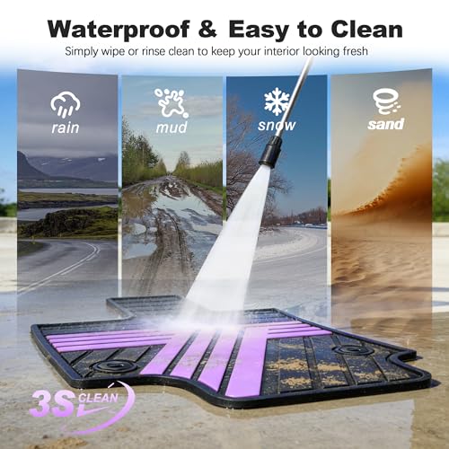 All Weather Floor Mats Custom Fit for Toyota RAV4 2019-2025 Waterproof Heavy Duty Anti-Slip Car Mats, 1st & 2nd Row Black & Purple - color: Black & Purple