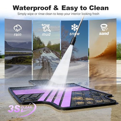 All Weather Floor Mats Custom Fit for Toyota RAV4 2019-2025 Waterproof Heavy Duty Anti-Slip Car Mats, 1st & 2nd Row Black & Purple - color: Black & Purple